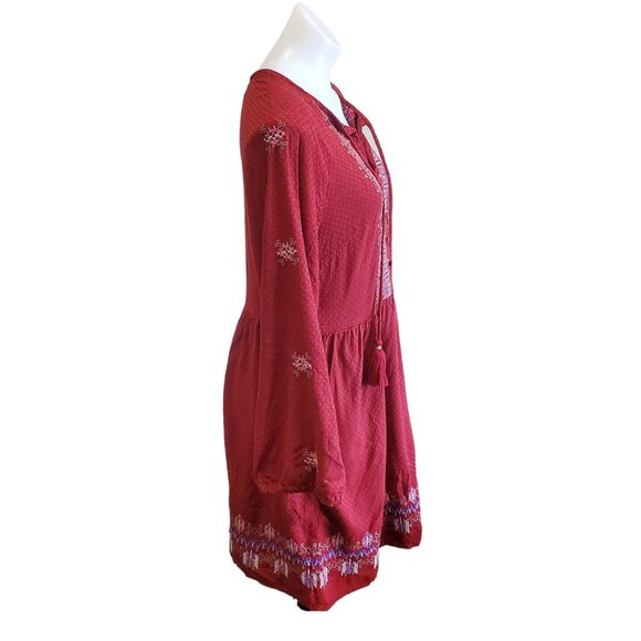 Knox Rose Womens Bohemian Embroidered Mini Dress Maroon Long Sleeve Small - Picture 4 of 12